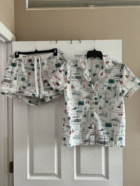 J.Crew Map-print collared Pajama Set Charleston Savannah Print Size S